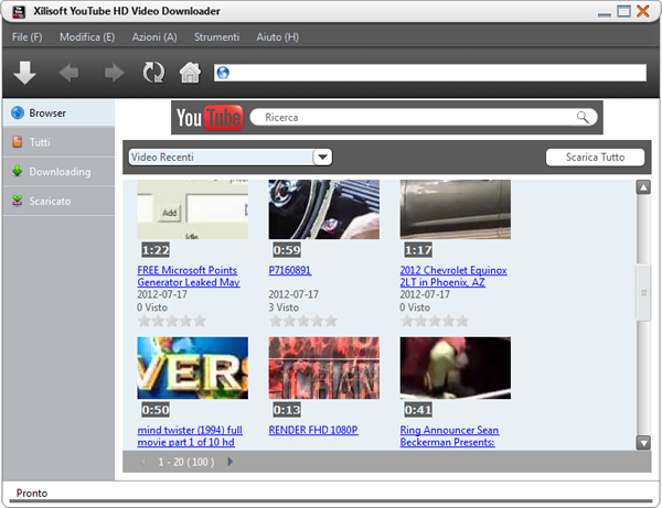 YouTube HD Video Downloader Pagina iniziale
